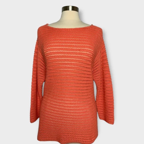 Holistia Size Large 'Eco' Coral Open Stitch Eyelet Knit Sweater - Picture 1 of 10
